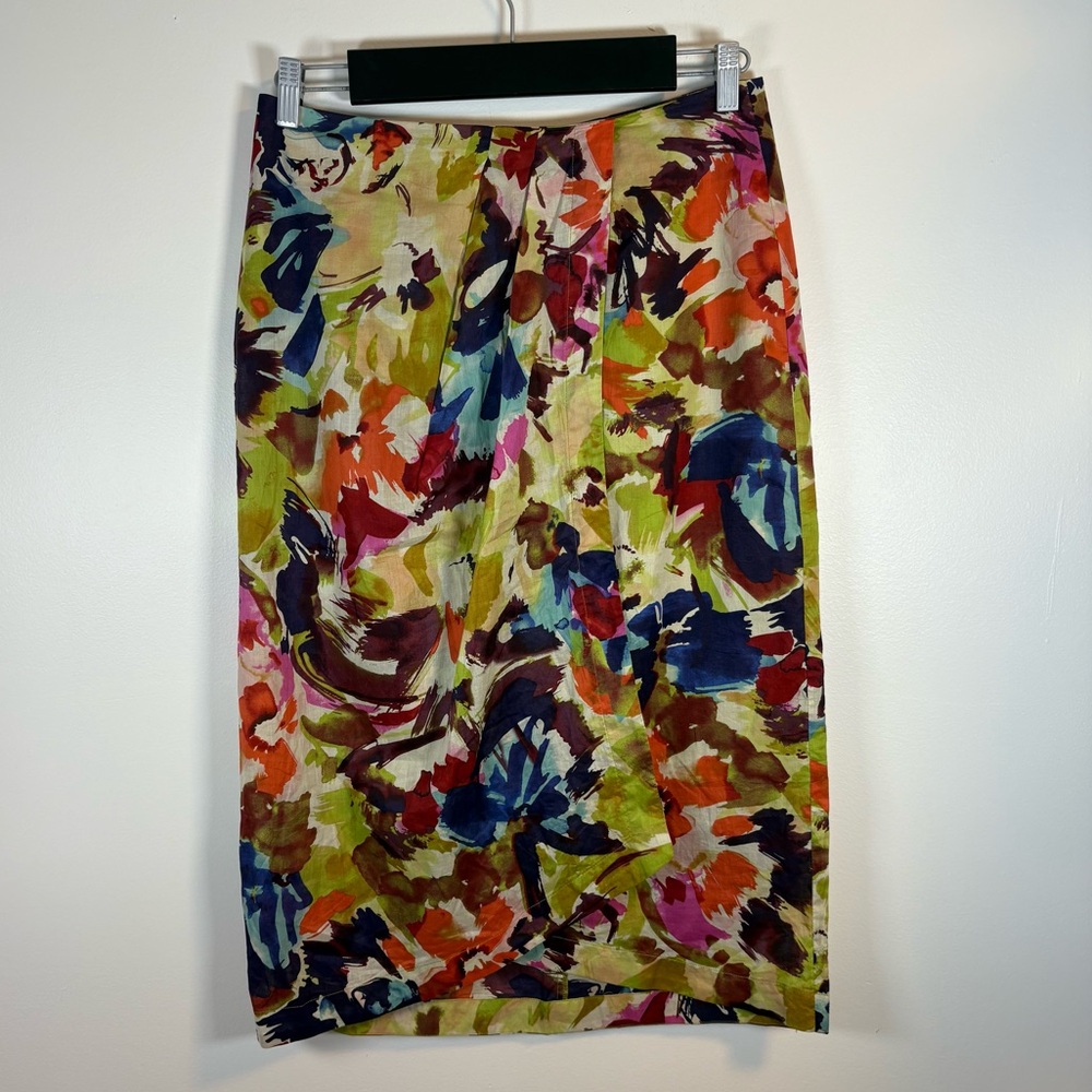 NWT Joseph A Women Multicolor Watercolour Floral Tulip Hem Skirt Size 8 Lined